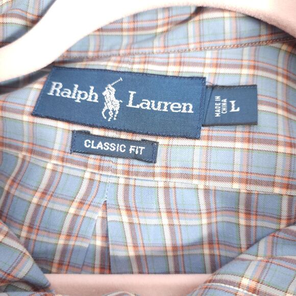 Ralph Lauren Mens Large Blue Plaid Classic Fit Long Sleeve Button Down Shirt - Picture 4 of 8